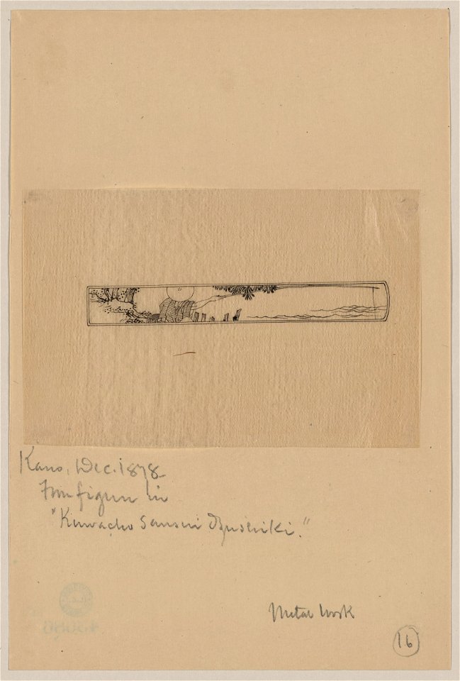 Vignette of a man fishing with long pole from the bank of a river LCCN2009630195