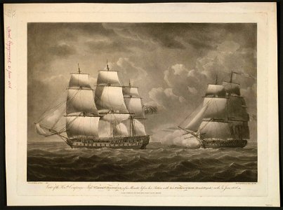 View of the Hon,,ble Companys Ship Warren Hastings, a few Minutes before her Action with La Pie'montaise (French Frigate) on the 21,st June 1806 1806 or later RCIN 735129 680309-1492681654