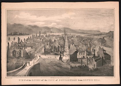 View of the ruins of the city of Pittsburgh from Boyd's Hill - painted by W.C. Wall ; on stone by James Queen ; lith. of Wagner & McGuigan, No. 100, Chesnut Street, Philada. LCCN2014648393