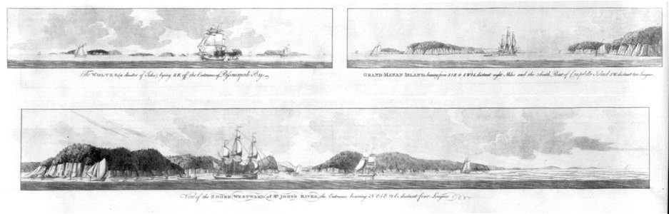 Views from offshore of islands in the Bay of Fundy and the entrance to the Saint John River on the mainland LCCN2004671481