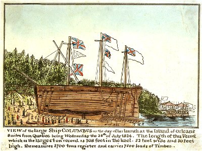 View of the large Ship Columbus on the day of her launch - (at Orleans, Quebec) - 28th of July 1824 - RMG PU6407