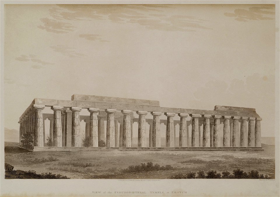 View of the pseudodipteral temple at Paestum - Wilkins William - 1807