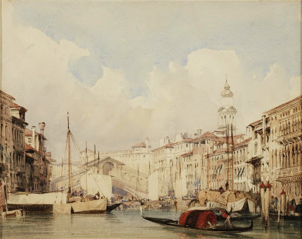View of the Rialto Bridge, Venice by Richard Parkes Bonington, c. 1826