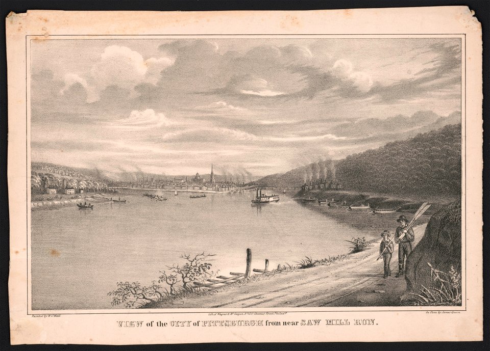 View of the city of Pittsburgh from near Saw Mill Run - painted by W.C. Wall ; on stone by James Queen ; lith. of Wagner & McGuigan, No. 100, Chesnut Street, Philada. LCCN2014648392