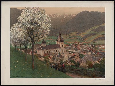 View of village with religious procession LCCN2004670570