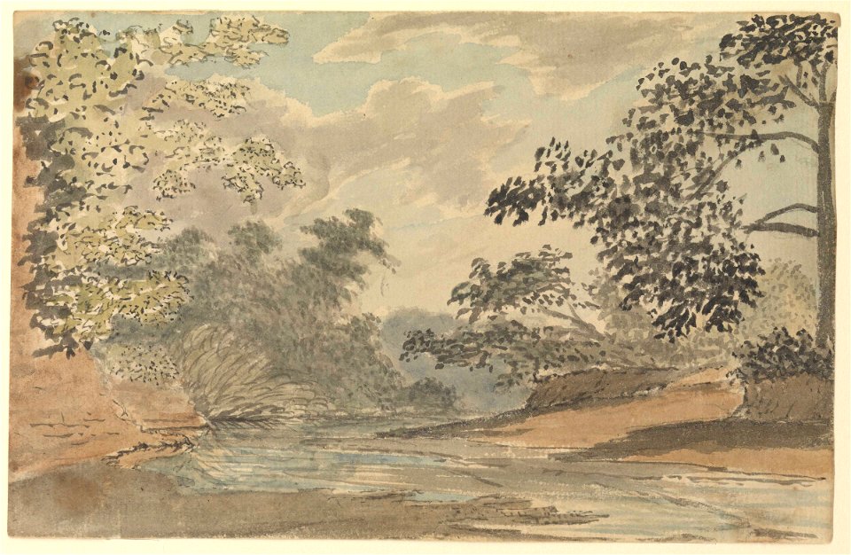 View up a river with wooded banks (Bray album) RMG PT1982