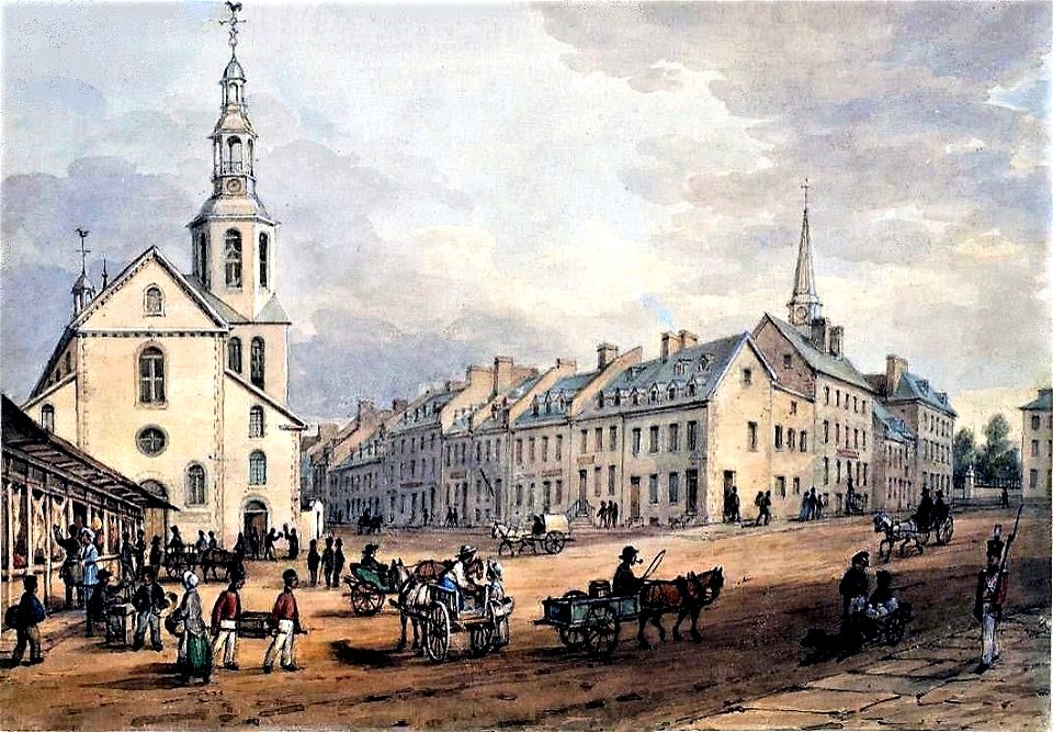 View of The Market Place and Catholic Church, Uppertown, Quebec