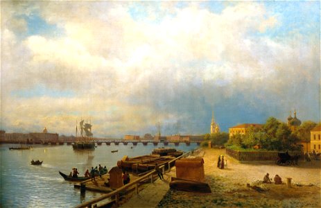 View of the Neva River and Peter & Paul Embankment.... Free illustration for personal and commercial use.