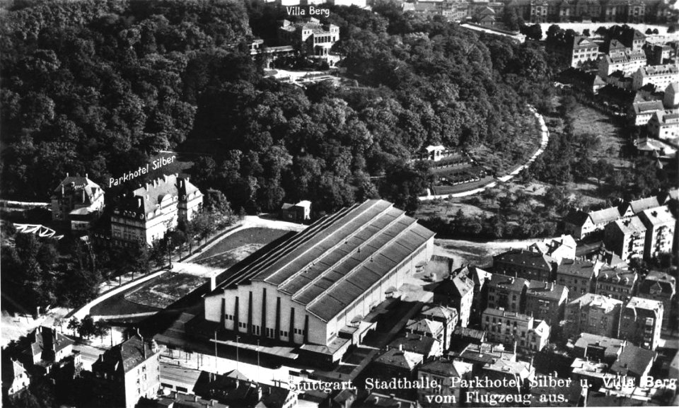 Villa Berg, Luftbild, Villa Berg, Westpark, Stadthalle, Parkhotel Silber, um 1930
