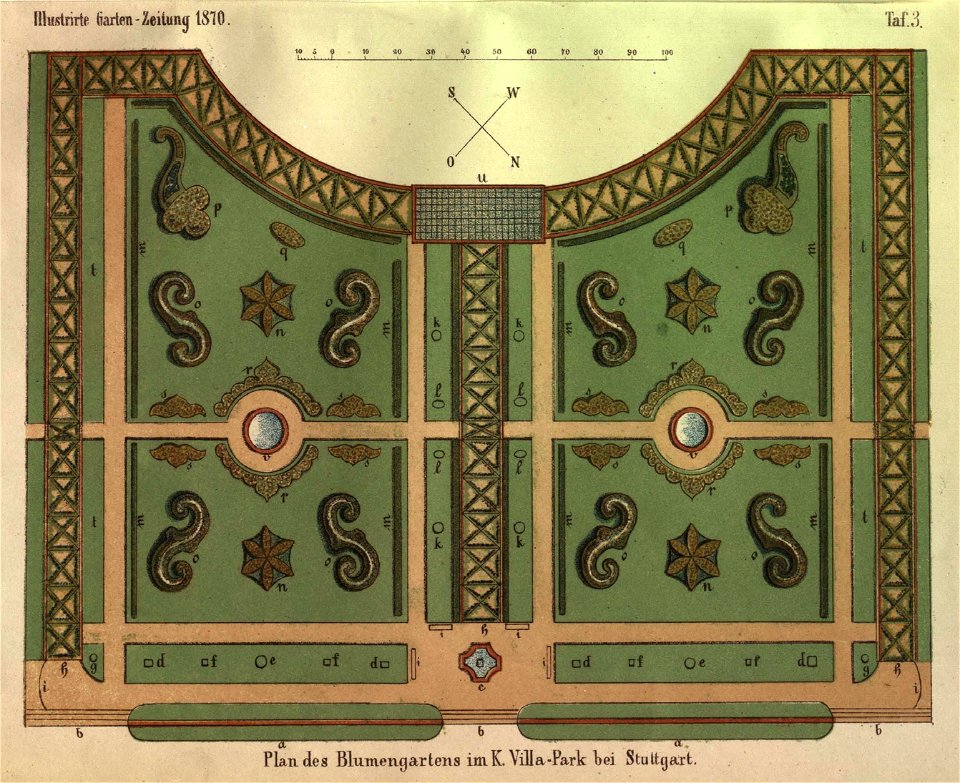 Villa Berg, Plan des Blumengartens, 1870