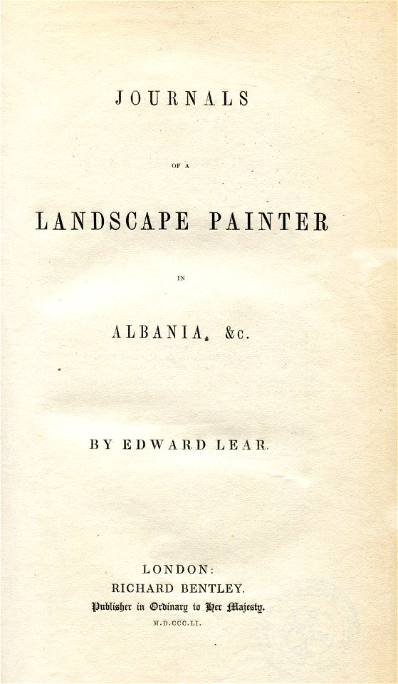 Views in the Seven Ionian Islands - Title page - Lear Edward - 1851