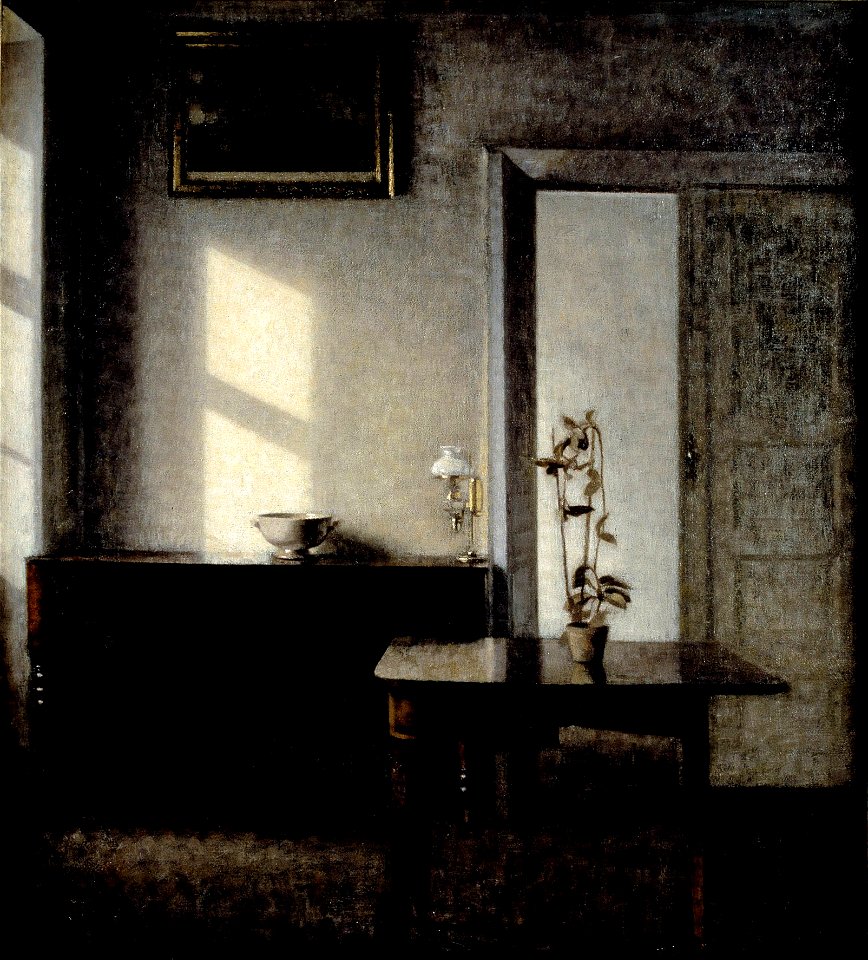 Vilhelm Hammershöi - Interior with potted plant on card table, Bredgade 25 - Google Art Project