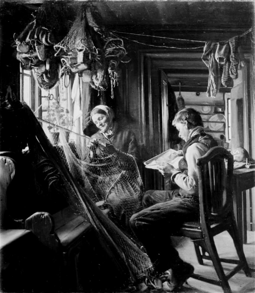 Viggo Johansen - Moder og søn. Interiør fra et fiskerhus - 1879