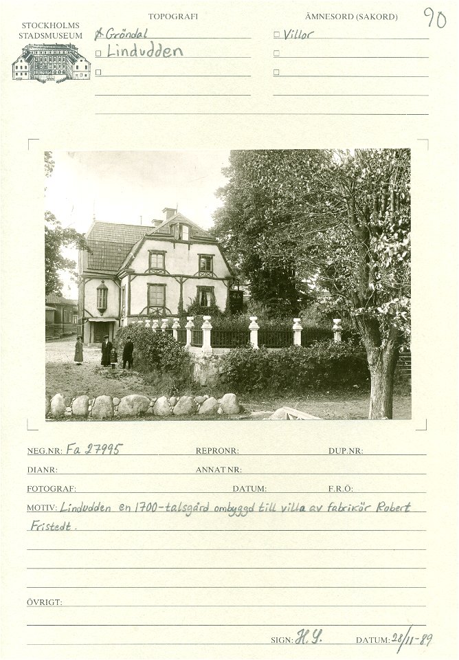 Villa Lindudden, Stadsmuseet (gråark), 1966