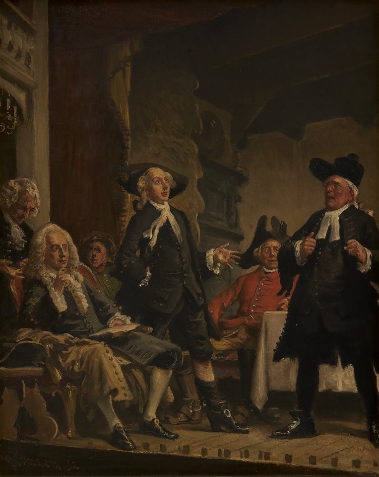 Vilhelm Rosenstand - Holberg overværer en prøve på Erasmus Montanus - KMS1488 - Statens Museum for Kunst