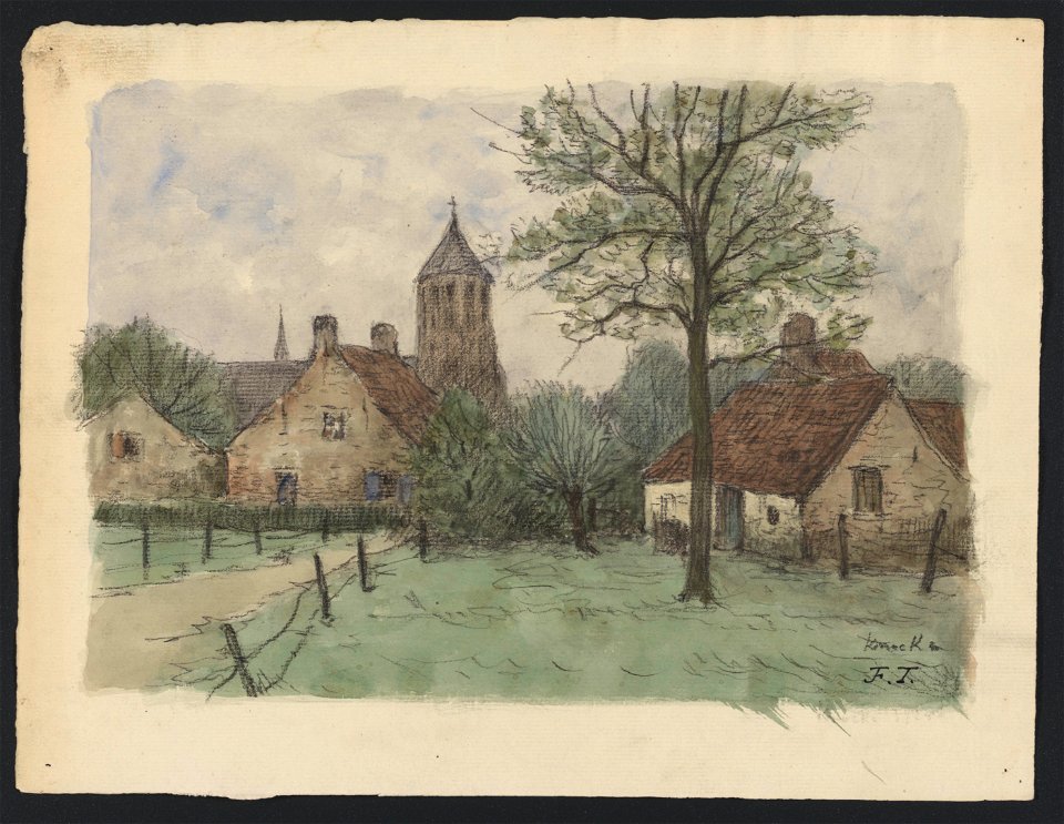 Village et église Sint Margaretha à Knocke (Knokke) drawing by Jean-François Taelemans, R-2009-26360, Prints Department, Royal Library of Belgium