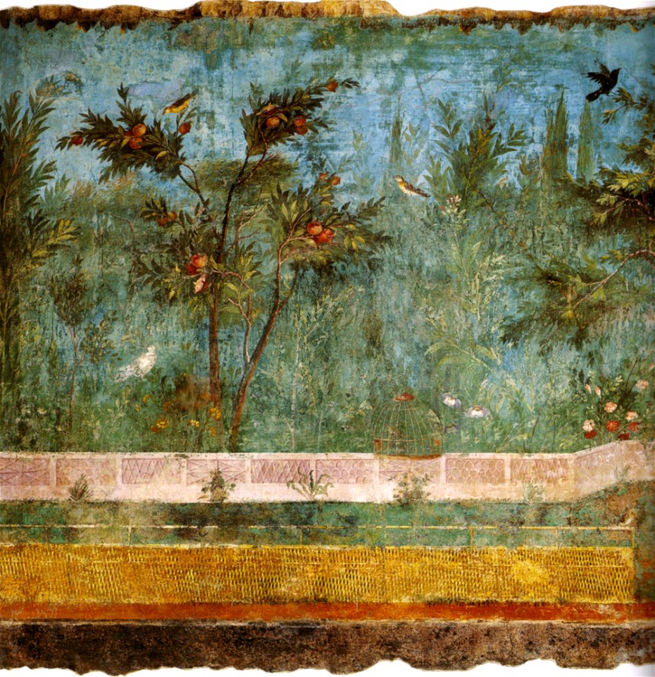 Villa di livia, affreschi di giardino, parete corta meridionale 01