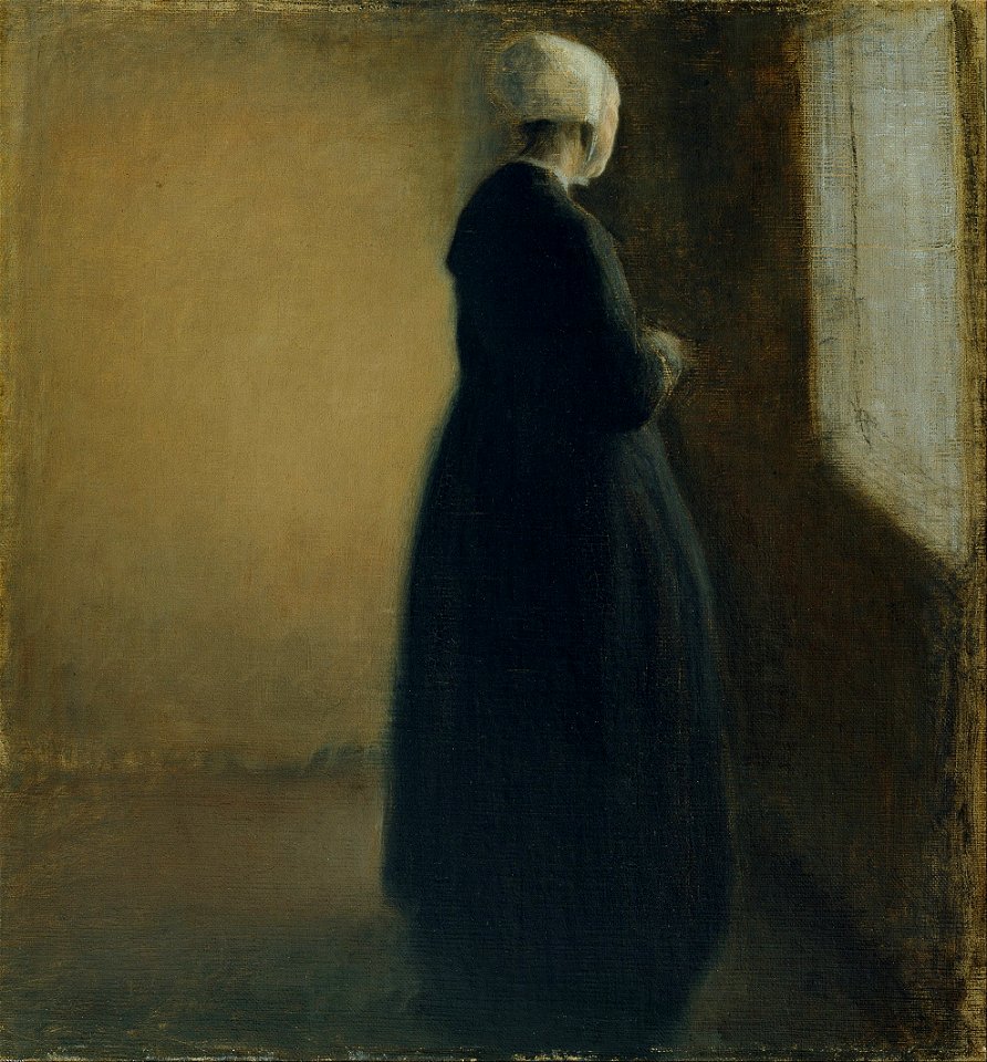 Vilhelm Hammershøi - An old woman standing by a window - Google Art Project