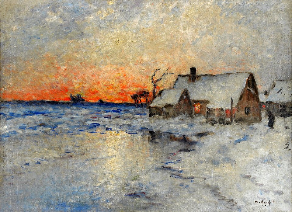 Vilhelm von Gegerfelt - Vinterlandskap med gård i aftonstämning