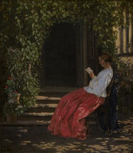 Vilhelm Kyhn - Læsende dame uden for en havedør - KMS4150 - Statens Museum for Kunst