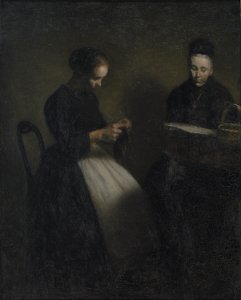 Vilhelm Hammershøi - Evening in the Drawing Room. The Artist's Mother and Wife - KMS1808 - Statens Museum for Kunst. Free illustration for personal and commercial use.