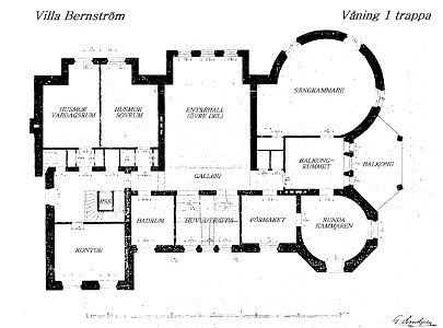 Villa Skärtofta, originalritning, vån 1 tr (text)