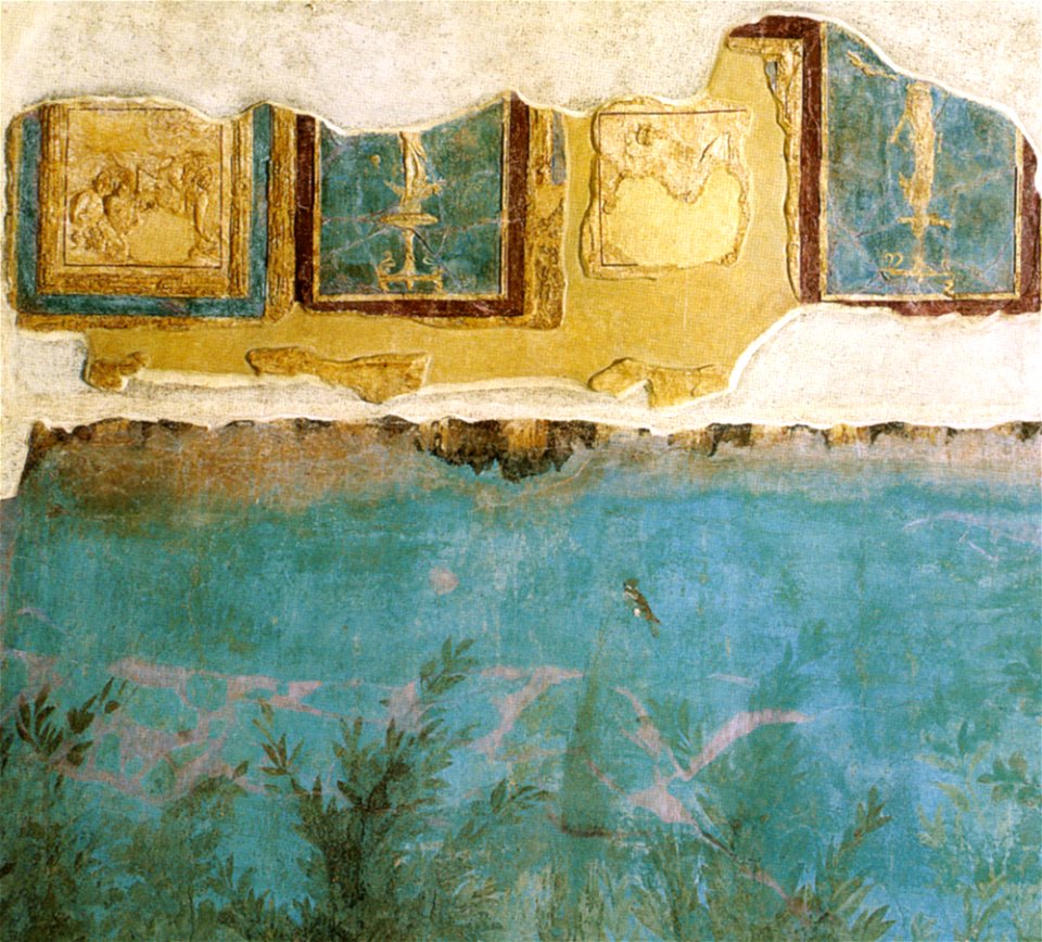 Villa di livia, affreschi di giardino, dettaglio degli stucchi sulla parete orientale