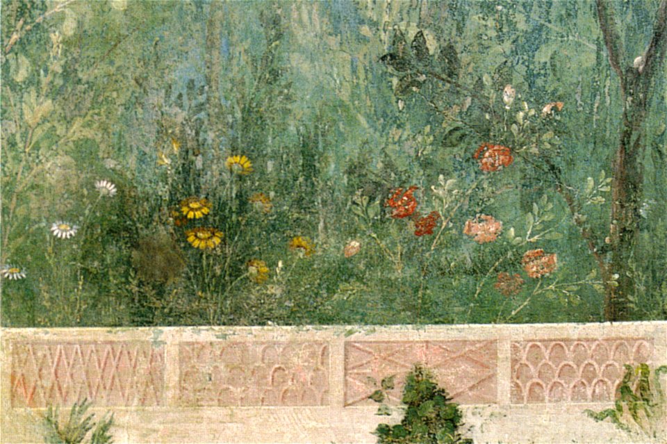 Villa di livia, affreschi di giardino, parete corta meridionale, fiori 01