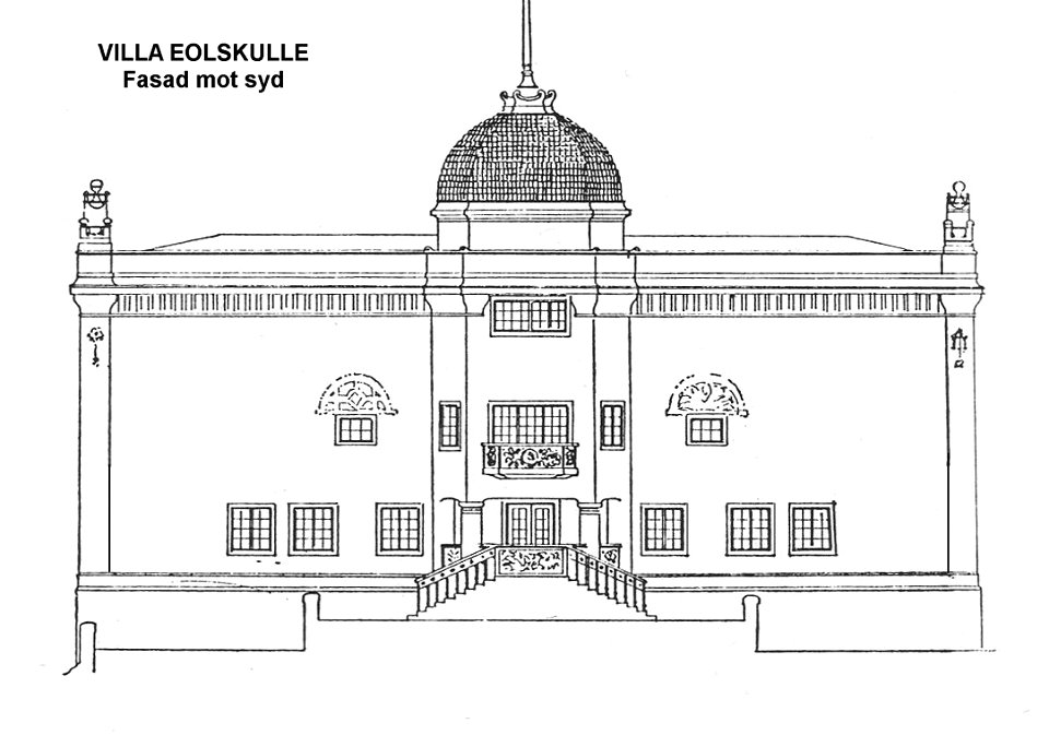 Villa Eolskulle, ritning, fasad mot syd