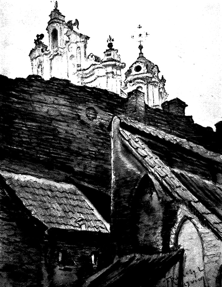 Vilnia, Zamkavaja, Śviatych Janaŭ. Вільня, Замкавая, Сьвятых Янаў (F. Ruščyc, 1917)