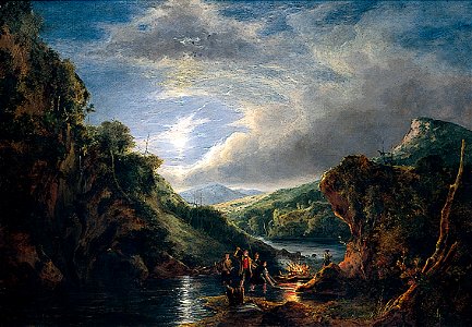 Vincent - Entrance to Loch Katrine, Moonlight, Highlanders Spearing Salmon