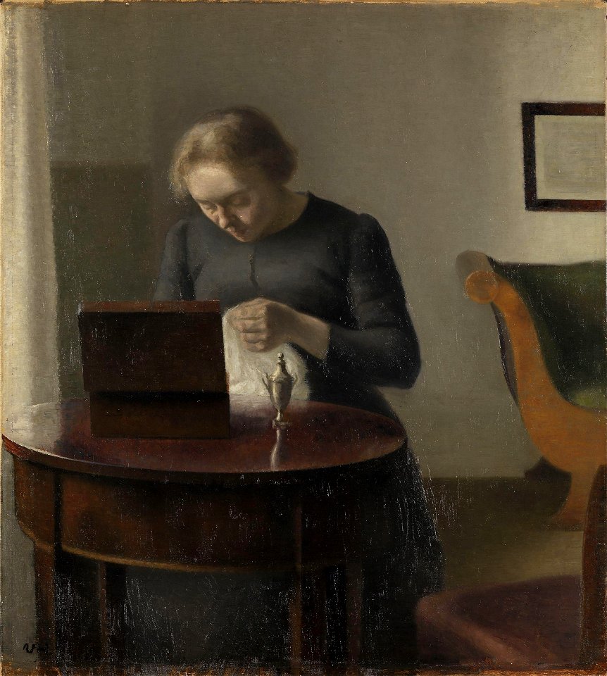 Vilhelm Hammershøi - The Artist's Wife at a Sewing Table - NG.M.01484 - National Museum of Art, Architecture and Design