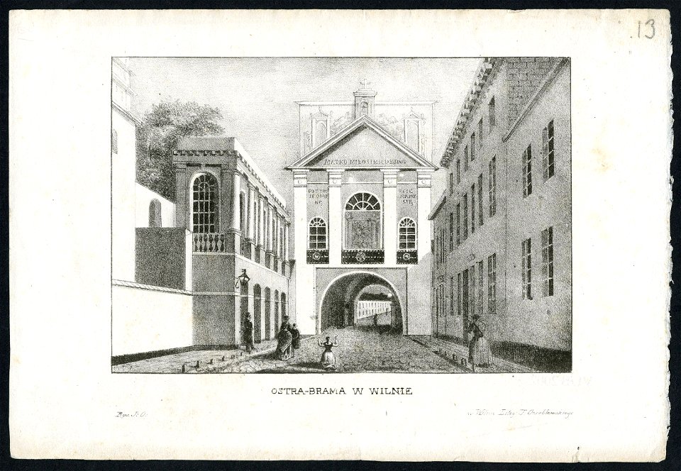 Vilnia, Vostraja Brama. Вільня, Вострая Брама (J. Aziambłoŭski, 1840)