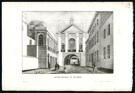 Vilnia, Vostraja Brama. Вільня, Вострая Брама (J. Aziambłoŭski, 1840)