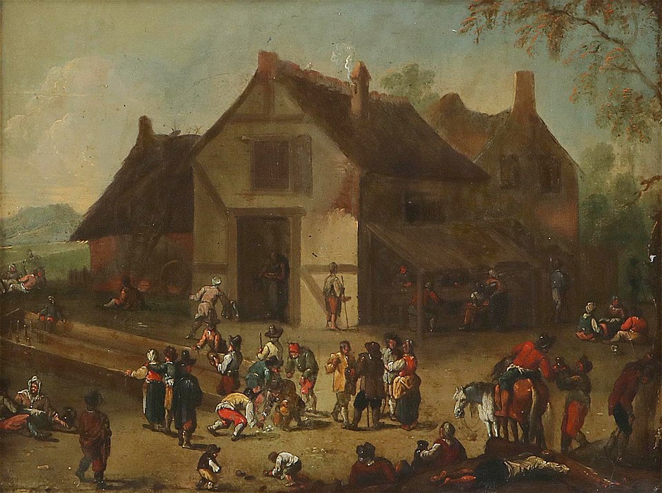 Village scene in the style of David Teniers II 01