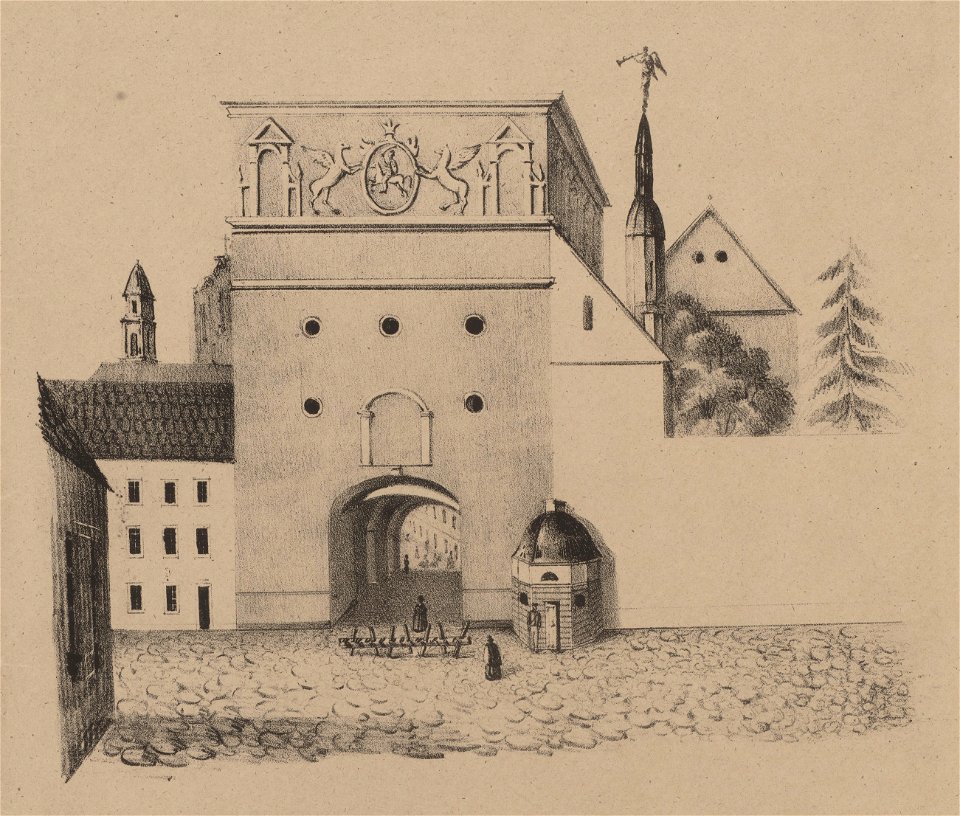 Vilnia, Bazylanskaja, Vostraja Brama. Вільня, Базылянская, Вострая Брама (J. Aziambłoŭski, 1843)