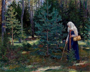 Sergey Vinogradov - Gathering Mushrooms in the Forest. Free illustration for personal and commercial use.