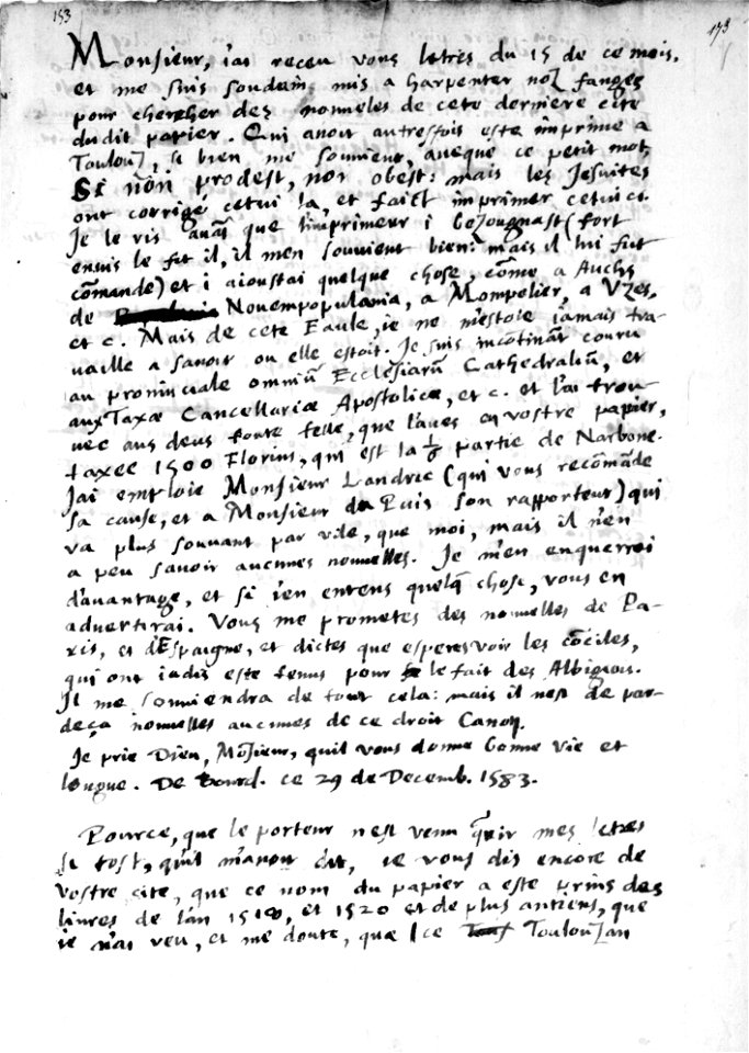 Vinet - lettre 29 décembre 1583 a