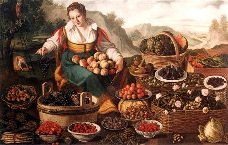 Vincenzo Campi - The Fruit Seller. Free illustration for personal and commercial use.