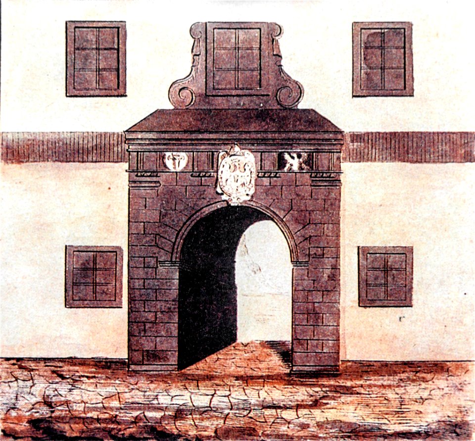 Vilnia, Zamkavaja brama. Вільня, Замкавая брама (M. Januševič, 1835)
