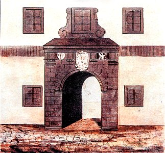 Vilnia, Zamkavaja brama. Вільня, Замкавая брама (M. Januševič, 1835)