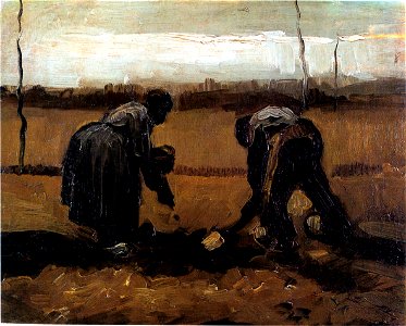 Vincent van Gogh - Peasant and Peasant Woman Planting Potatoes (1885)