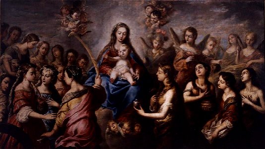 Virgen con el Niño adorada por ángeles y santas, de Pedro Atanasio Bocanegra (Museo de Bellas Artes de Granada)