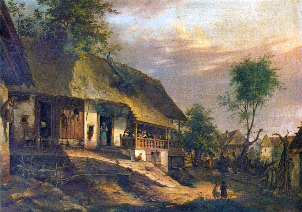 Vinzenz Kreuzer Bauernhaus mit Pfau am Dach
