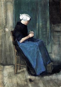 Vincent van Gogh - Young Scheveningen Woman Knitting, Facing Right - F870 JH84. Free illustration for personal and commercial use.