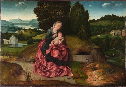 Virgin and Child Resting during the Flight into Egypt (Joachim Patinir) - Nationalmuseum - 20386. Free illustration for personal and commercial use.