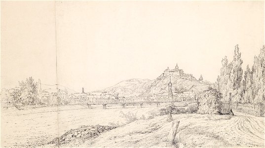 Vinzenz Kreuzer Panoramaansicht von Graz mit der Radetzkybrücke