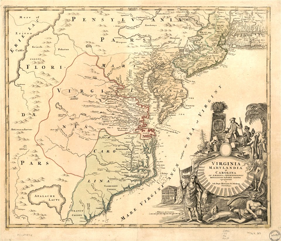 Virginia, Marylandia et Carolina in America septentrionali Britannorum LOC 73691852
