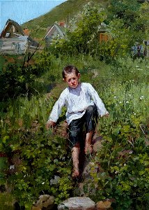 Sergey Vinogradov - A boy climbing down a bank
