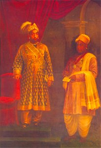 Visakham Thirunal Rama Varma of Travancore (1837 - 1885) with Dewan